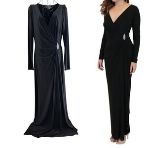 Lauren Ralph Lauren Evening Women’s Wrap Black Glamour Full Length Gown, Size 8